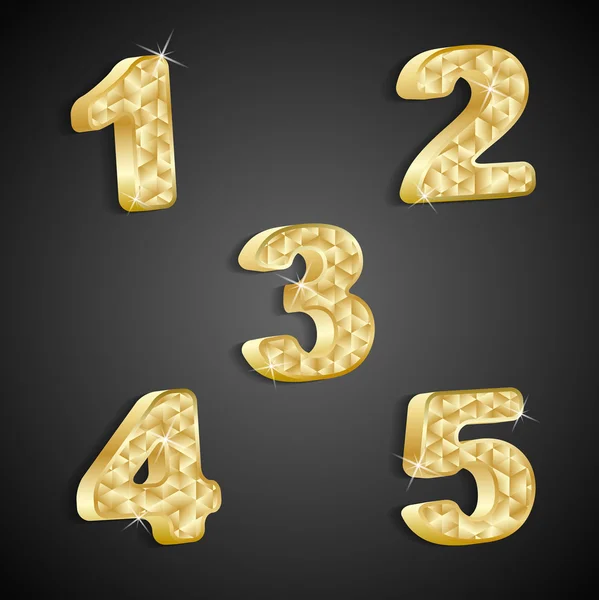 Vector set of golden numbers 1 to 5 — Stock Vector