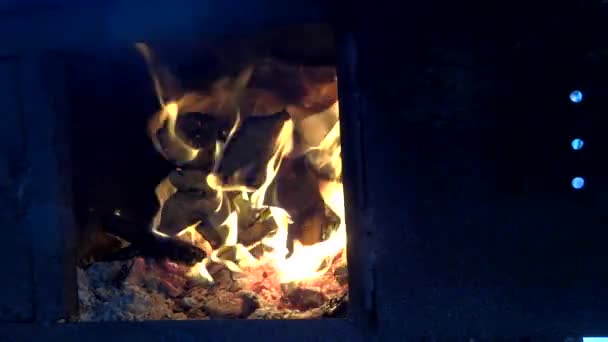 Крупним планом старий дров'яний піч вогонь — стокове відео
