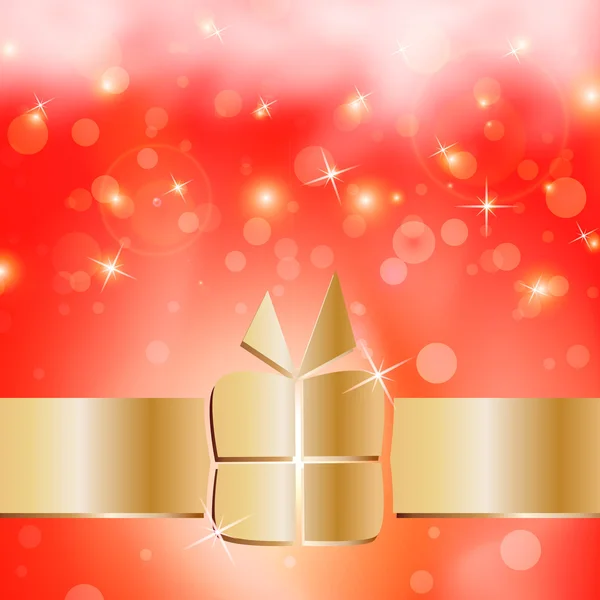 Caja de regalo de oro en tarjeta de fondo lindo — Vector de stock