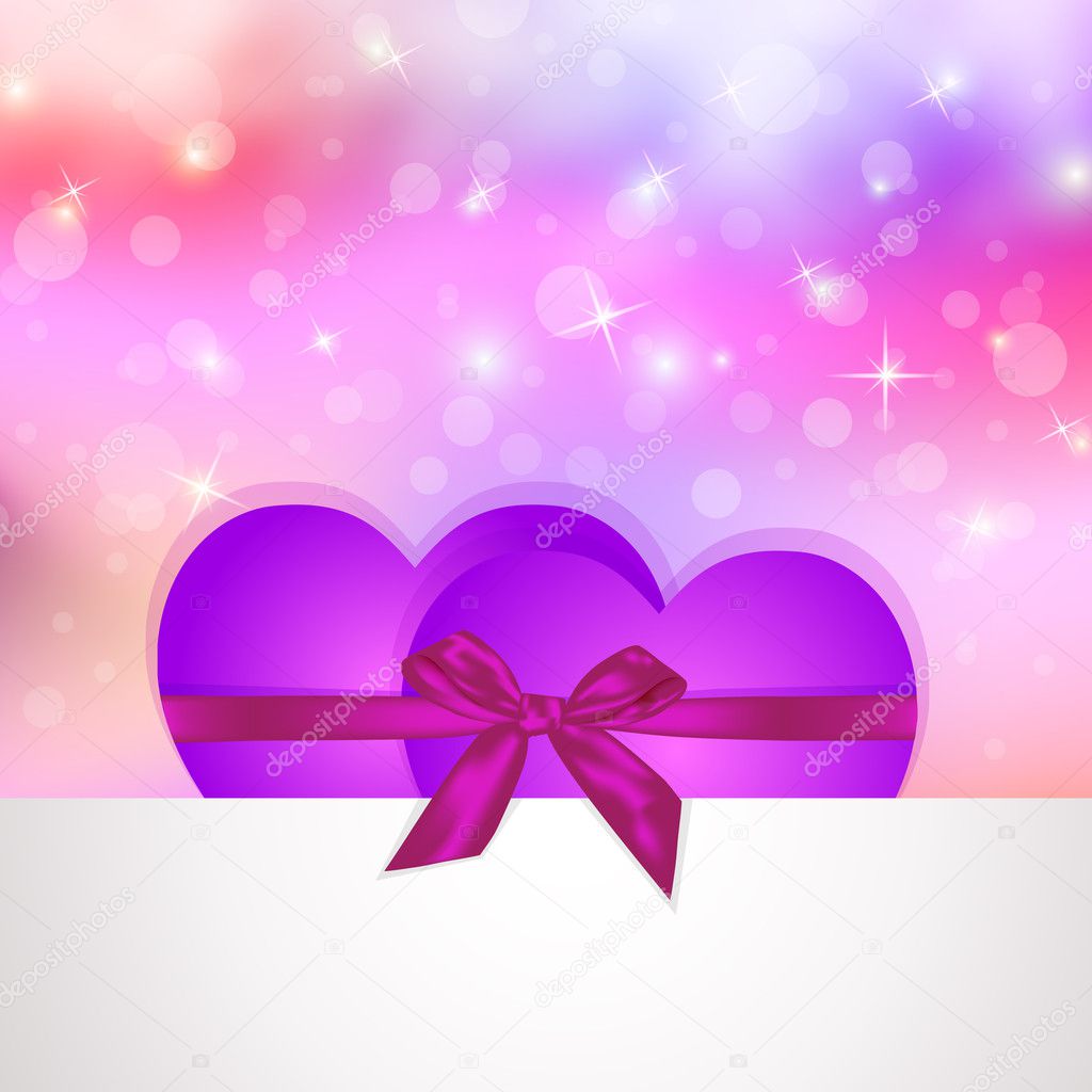 Two hearts shape gift in colored background card