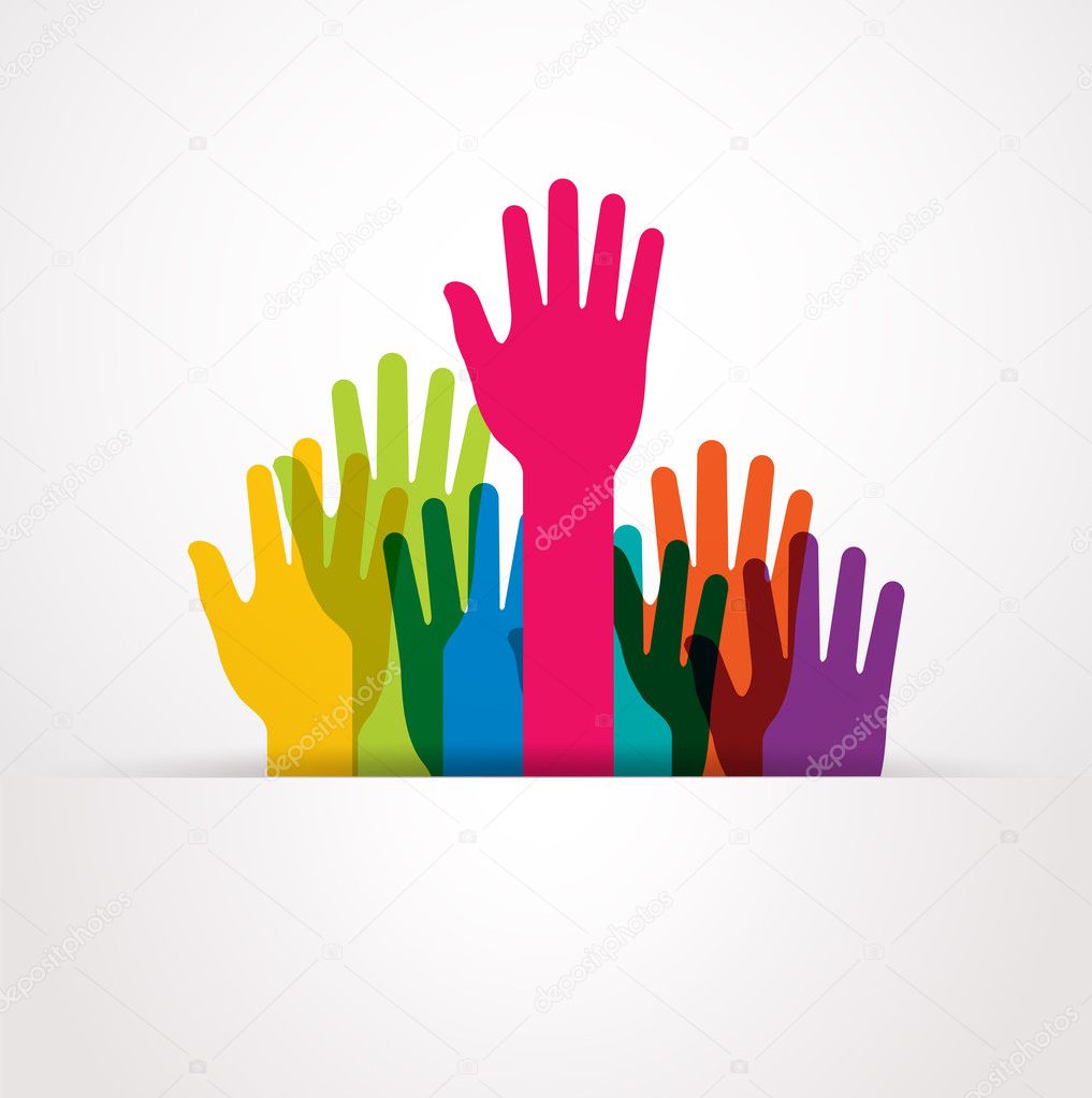 Vector colored raised hands presentation