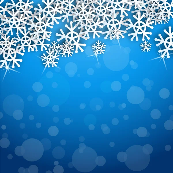 Copos de nieve tarjeta vectorial con fondo azul — Vector de stock