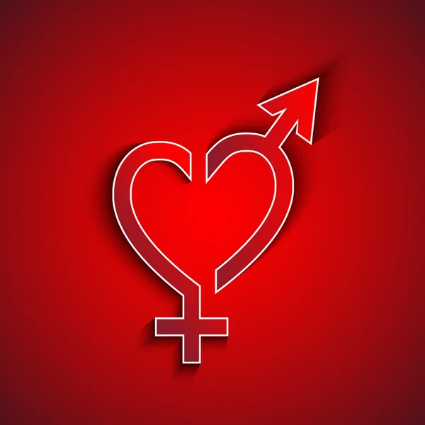 Papier mâle et femelle sex symbol concept avec effet d'ombre sur fond rouge carte de vœux — Photo