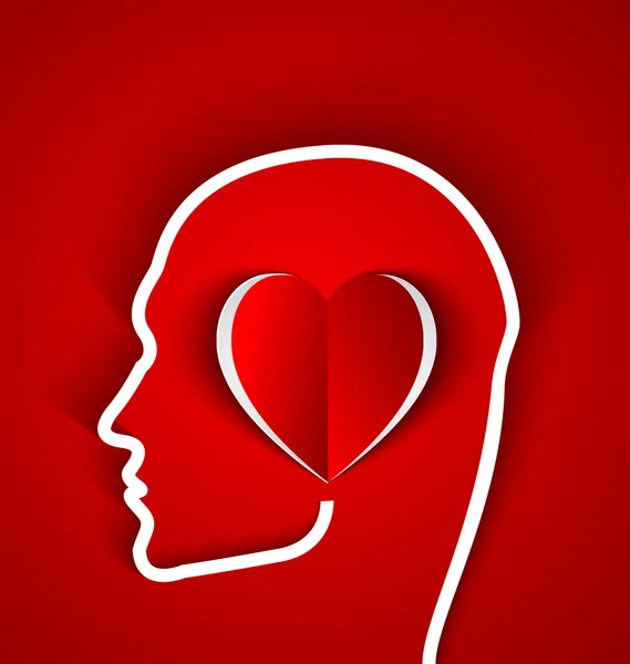 Human head with paper red heart — Stock Vector