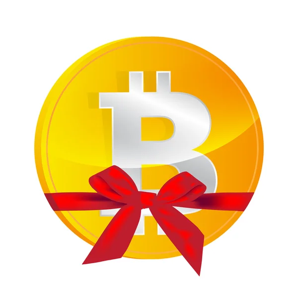 Bitcoin mynt med present rosett isolerade — Stock vektor