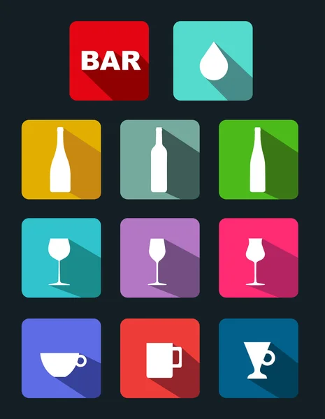 Bar icons set with long shadow — Stock Vector