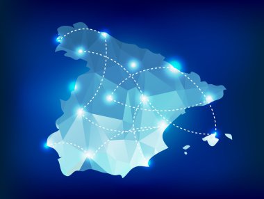 İspanya ülke Haritası spot ışıkları ile poligonal yerleştirir