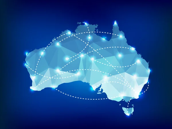 澳大利亚的国家地图多边形与射灯的地方 — 图库矢量图片