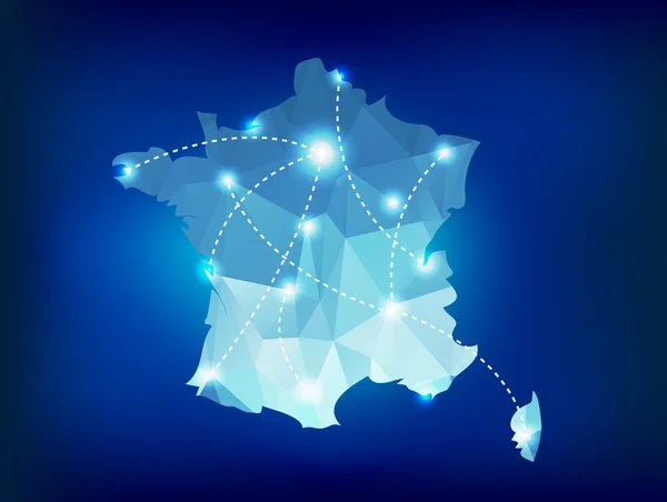 Frankrike land karta månghörnigt med spotlights förlägger — Stock vektor
