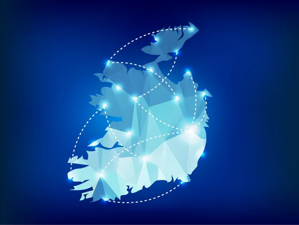 Irlanda mapa del país poligonal con focos lugares — Archivo Imágenes Vectoriales