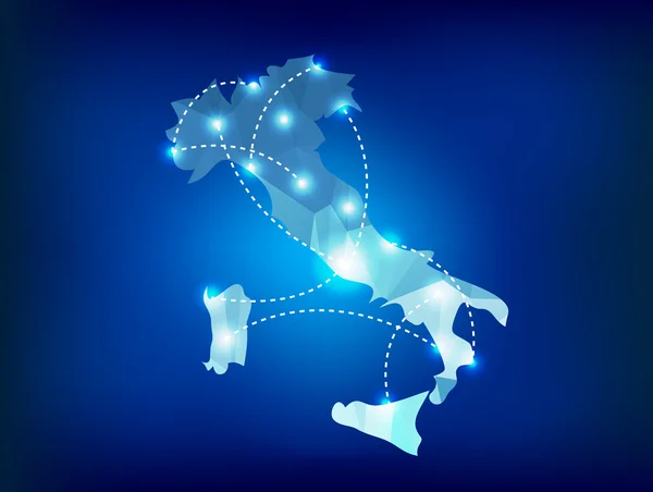 Italia mappa paese poligonale con spot luci posti — Vettoriale Stock