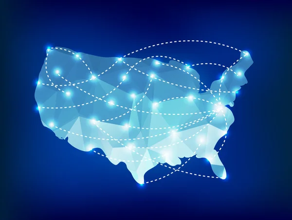 USA Landkarte polygonal mit Spotlichtern Orte — Stockvektor