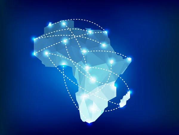 Mapa Afryka wielokątne z miejsc oświetlenie punktowe — Wektor stockowy