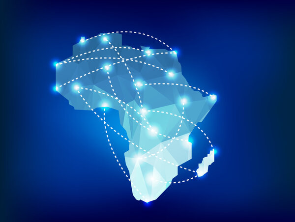 Africa map polygonal with spot lights places