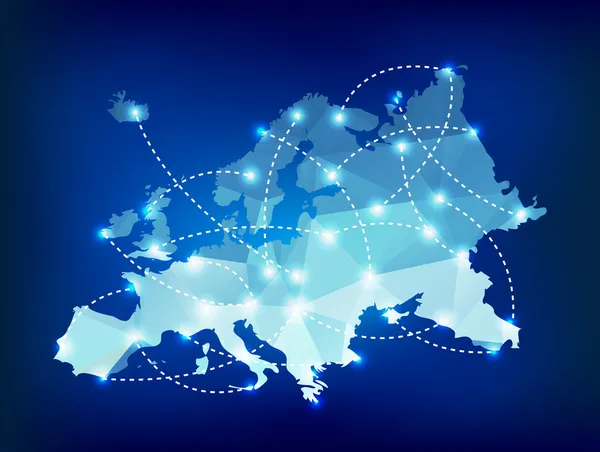 Europa mappa poligonale con spot Luoghi — Vettoriale Stock