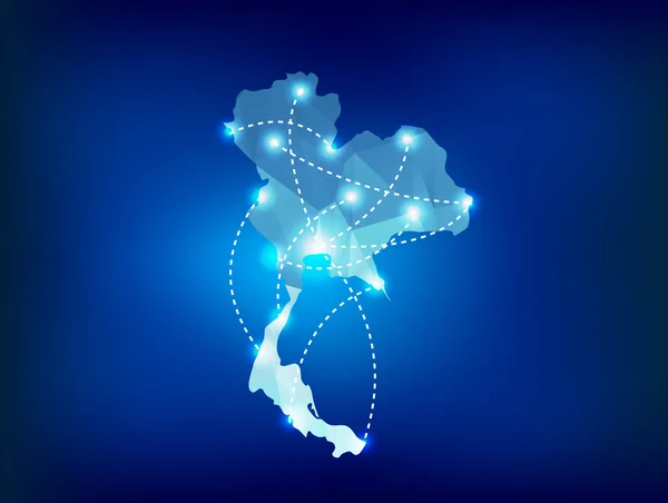 Tajlandia mapa kraju wielokąta oświetlenie punktowe miejsc — Wektor stockowy