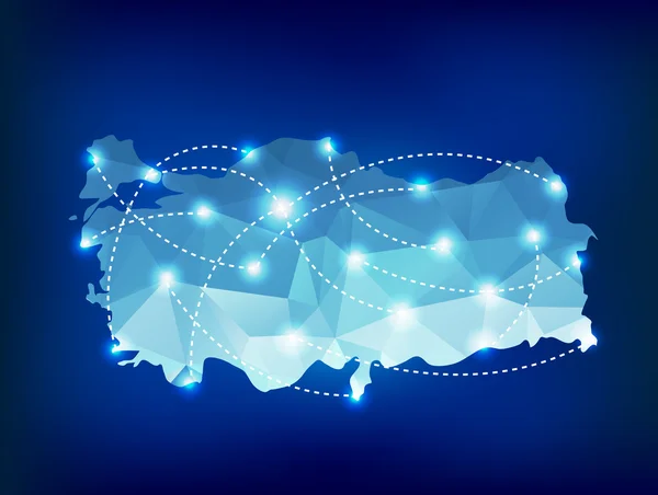 Turquia mapa país poligonal com spot lights lugares — Vetor de Stock