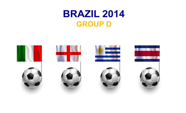 Ποδόσφαιρο πρωτάθλημα ποδοσφαίρου Βραζιλίας 2014 ομάδα D μπάλες ποδοσφαίρου με σημαία χώρας — Διανυσματικό Αρχείο
