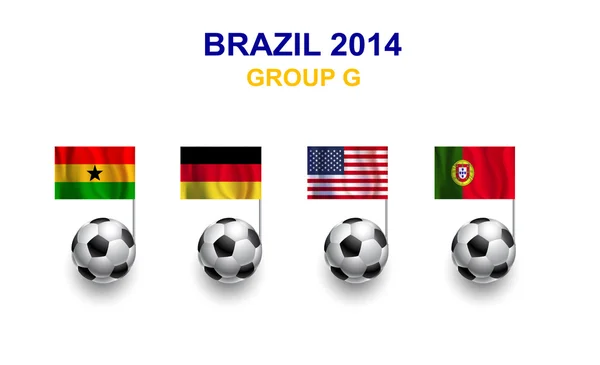 Futebol Campeonato de futebol Brasil 2014 grupo G bolas de futebol com bandeira do país — Vetor de Stock