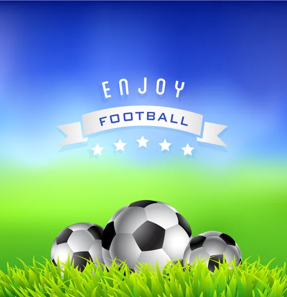 Футбольные мячи на зеленом поле - спортивный фон — стоковый вектор