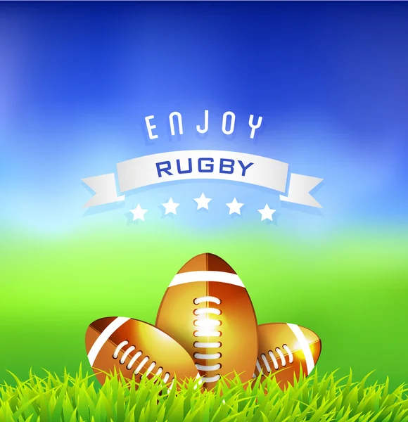 Rugby balls on green field - sport background — Stock Vector