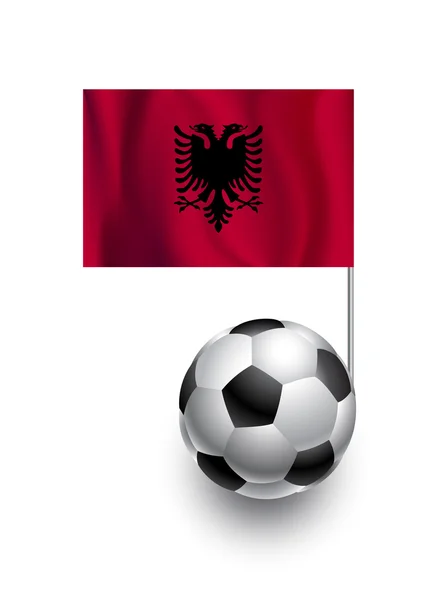 Ilustração de bolas de futebol ou bolas de futebol com bandeira pendente da Albânia país equipe — Fotografia de Stock