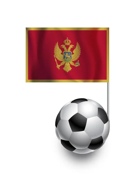 Ilustração de bolas de futebol ou bolas de futebol com bandeira pendente de Montenegro país equipe — Fotografia de Stock
