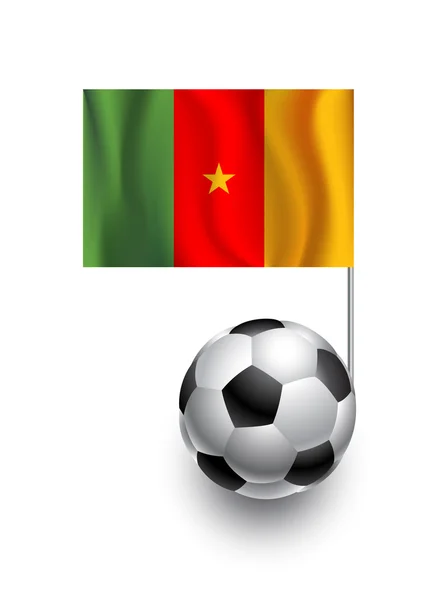 Illustration de ballons de football ou de ballons de football avec drapeau fanion de l'équipe de pays Cameroun — Image vectorielle