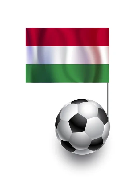 Abbildung von Fußballbällen oder Fußbällen mit Wimpel der ungarischen Nationalmannschaft — Stockvektor