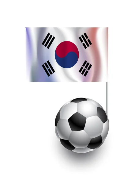 Ilustração de bolas de futebol ou bolas de futebol com bandeira pendente da República da Coreia equipe do país —  Vetores de Stock