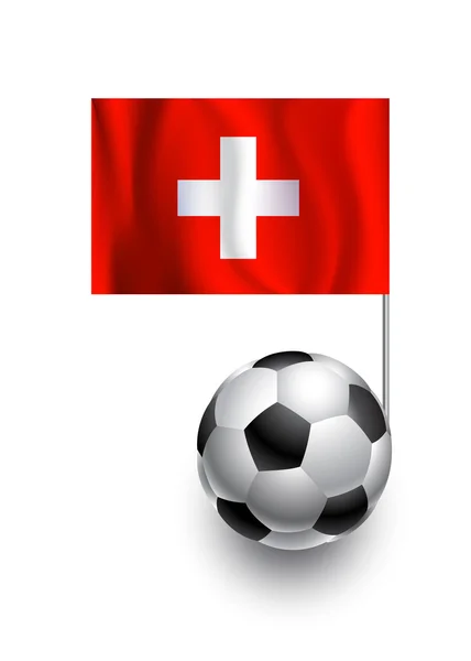 Illustration av fotbollar eller fotbollar med vimpel flagga i Schweitz country team — Stock vektor