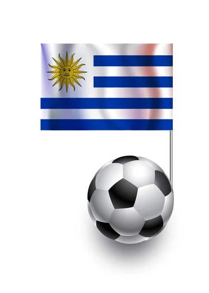 Ilustrace fotbalové Míče nebo fotbaly s praporkem vlajka Uruguaye země týmu — Stock vektor