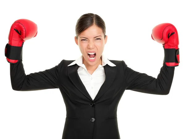 Rękawice bokserskie biznes kobieta zły — Zdjęcie stockowe