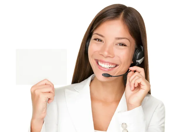 Call center headset woman sign — Stock Photo, Image
