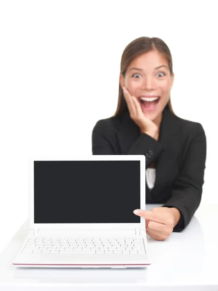 Laptop or netbook copy space woman — Stock Photo, Image