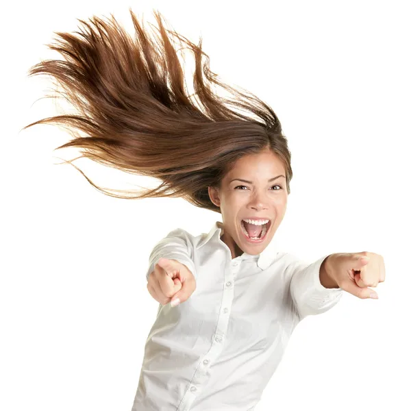 Счастливая сумасшедшая возбужденная женщина кричит — стоковое фото