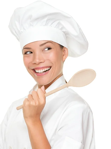 Chef mujer sonriendo feliz — Foto de Stock