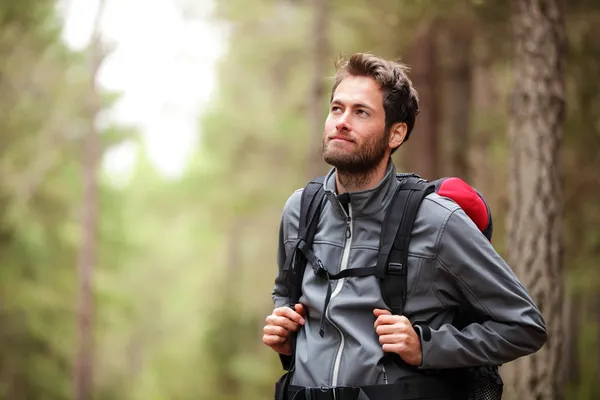 Hiker - man hiking in forest — Stock Photo, Image