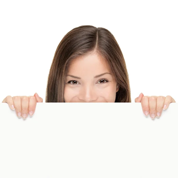 Billboard woman looking over sign Stock Picture