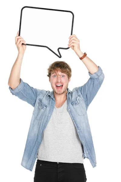 Man showing sign speech bubble — Stock Photo, Image