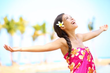 Free happy elated beach woman in freedom joy concept clipart