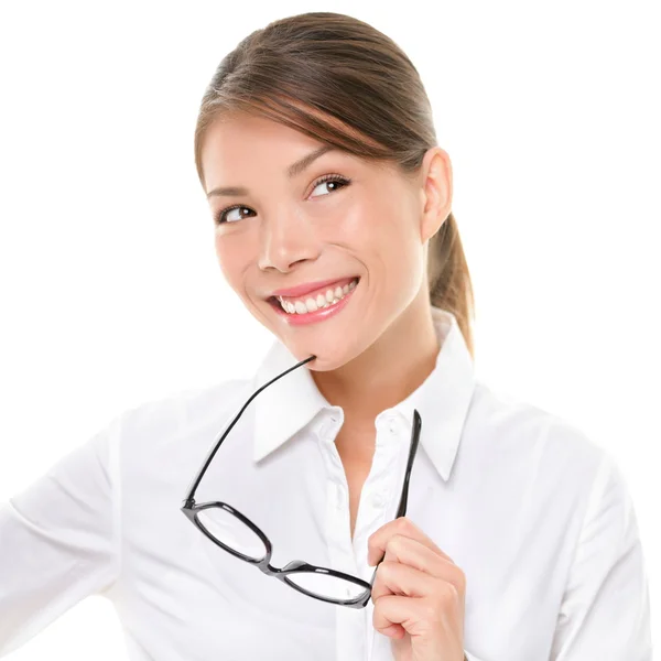 Thinking business woman with glasses — Stock Photo, Image