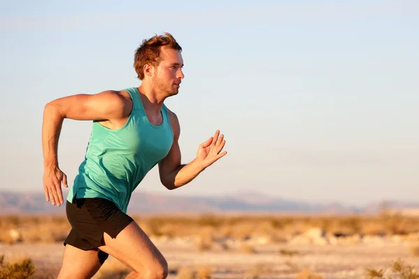 Running man sprinting cross country trail run — Stock Photo, Image