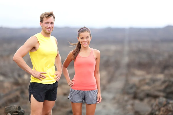 Portrait of runner couple resting after running — Stock Photo, Image