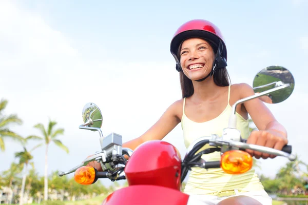 Free woman driving scooter happy — Stock Photo, Image