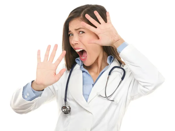 Screaming scared doctor woman afraid — Stock Photo, Image