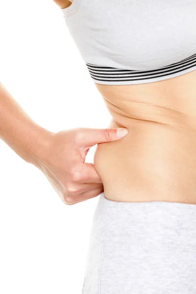 体重 - 体重を脂肪に触れる女性 — ストック写真