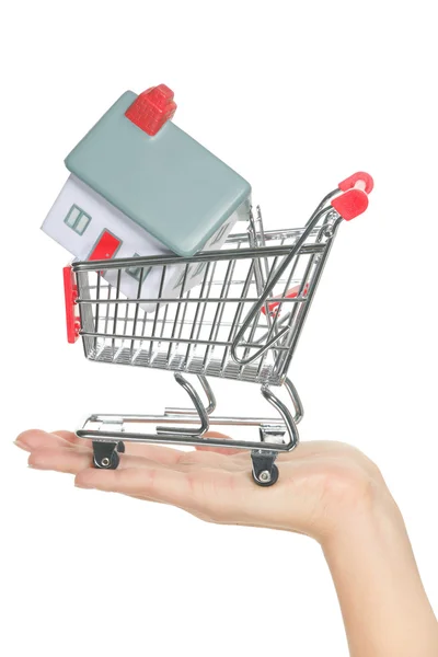 House and home for sale in shopping cart concept — Stock Photo, Image