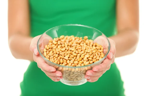 Dried salty soybeans - healthy snack — Stock Photo, Image