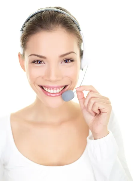 Çağrı Merkezi müşteri hizmetleri gülümseyen kadın kulaklık - Stok İmaj